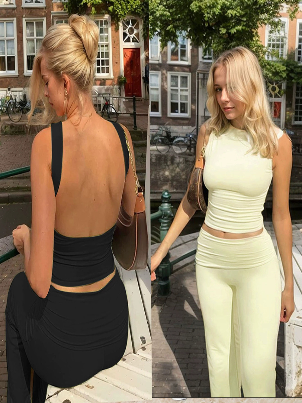 ZARA Sexy Backless Top and Wide Leg Pants Summer Casual 2-Piece Outfit